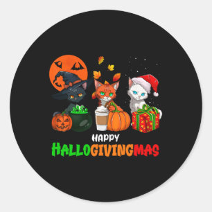 Pegatina Redonda HalloGivingMas Cats Halloween