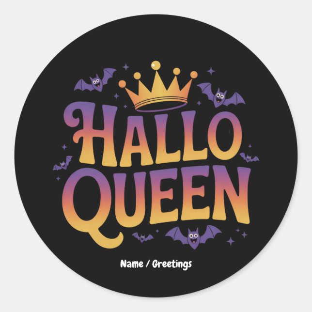 Pegatina Redonda Halloqueen Bat Women Costume Crown Your Spooki (Anverso)