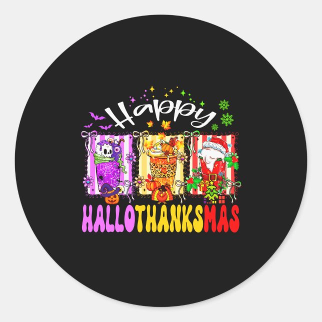 Pegatina Redonda Hallothanksmas Coffee Latte Halloween Thanksgiving (Anverso)