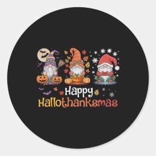 Pegatina Redonda Hallothanksmas Gnomes Halloween Acción de Gracias