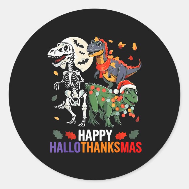 Pegatina Redonda Hallothanksmas Halloween Thanksgiving Christmas Di (Anverso)
