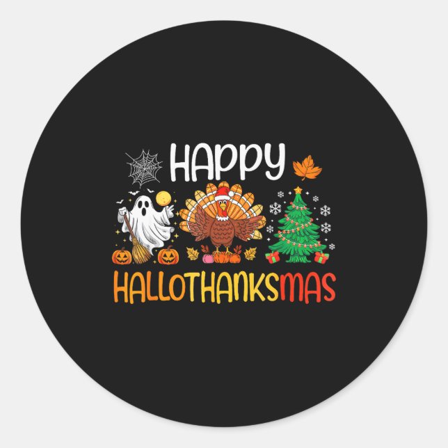 Pegatina Redonda Hallothanksmas Shirt Funny Halloween Thanksgiving  (Anverso)