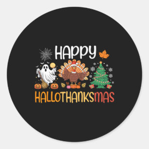 Pegatina Redonda Hallothanksmas Shirt Gracioso Día de Acción de Gra