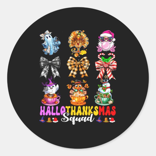 Pegatina Redonda Hallothanksmas Squad Funny Halloween Thanksgiving  (Anverso)