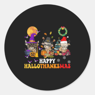 Pegatina Redonda Hallothanksmas Vaca Altura de Halloween Navidad Gr