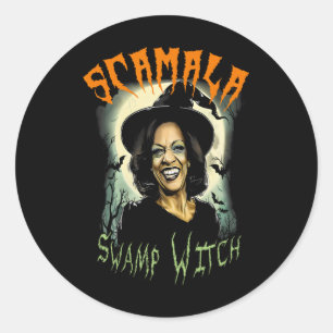 Pegatina Redonda Hallowee de Swamp Witch Funny Anti Kamala Harris 2