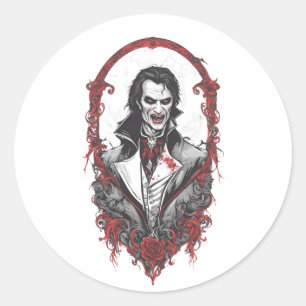 Pegatina Redonda Halloween 12 vampiros, monstruo aterrador, horror,