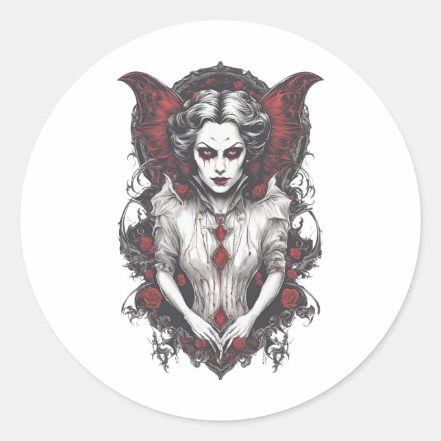 Pegatina Redonda Halloween 13 vampiros, horror, vampiro aterrador,  (Anverso)