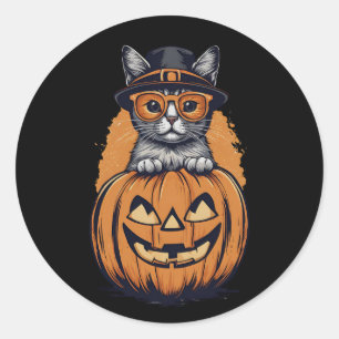 Pegatina Redonda Halloween 1 gatito, jack-o-lantern, regalo, gatito