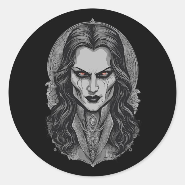 Pegatina Redonda Halloween 3 vampiro, asustado, aterrador vampiro,  (Anverso)