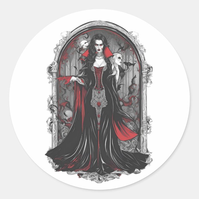 Pegatina Redonda Halloween 4 vampiros, diversión, monstruo, horror, (Anverso)