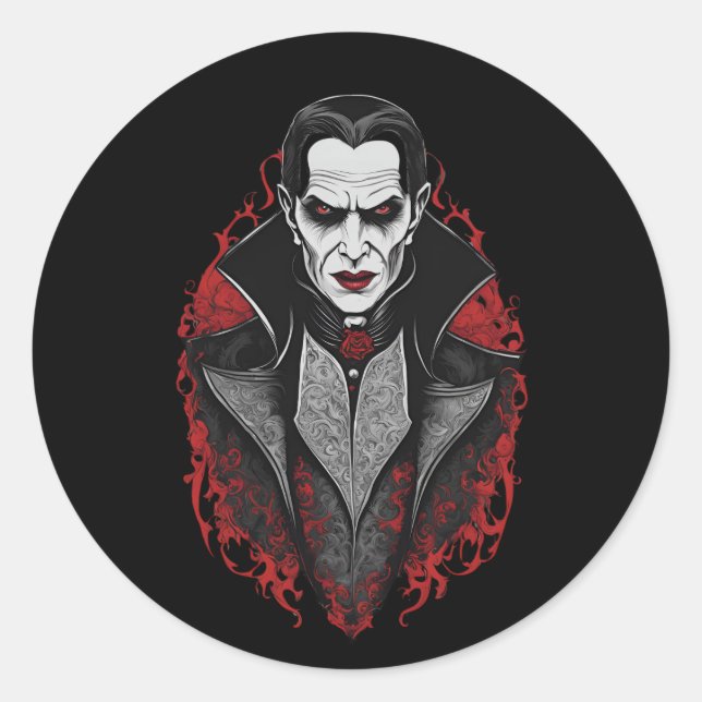 Pegatina Redonda Halloween 9 vampiro, horror, vampiro terrorífico,b (Anverso)