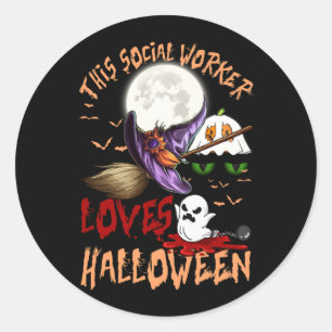 Pegatina Redonda Halloween a este trabajador social le encanta el f