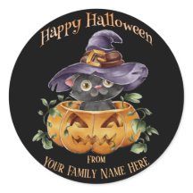 Halloween - Acuarela cuece gatito en calabaza