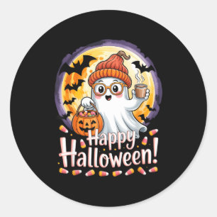 Pegatina Redonda Halloween adorable fantasma calabaza murciélagos l