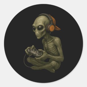 Pegatina Redonda Halloween Alien Gamer Video Juegos de Niños Hombre