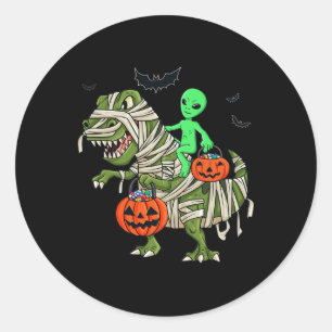 Pegatina Redonda Halloween Alien viajando en bicicleta Chicas de ni