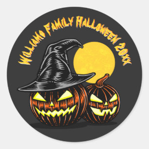 Pegatina Redonda Halloween Añadir nombre de familia Año Personaliza