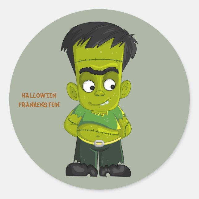 Pegatina Redonda Halloween animado Frankenstein (Anverso)