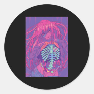 Pegatina Redonda Halloween Anime Spooky Anime Chica Waifu Scary