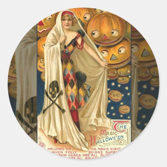 Pegatina Redonda Halloween antiguo Jack O Lantern Costume mujer (Anverso)