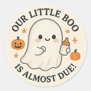 Pegatina Redonda Halloween Baby Shower Nuestro Pequeño Boo Casi Se 