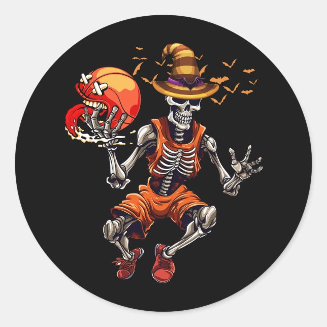 Pegatina Redonda Halloween Basketball Skeleton Dunking Jack O Lante (Anverso)