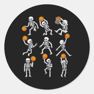 Pegatina Redonda Halloween Basketball Skeletons Dunking Dribble Boy