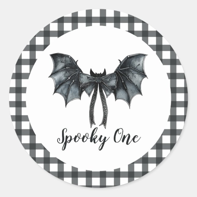 Pegatina Redonda Halloween Bat Bow Spooky Un primer cumpleaños (Anverso)