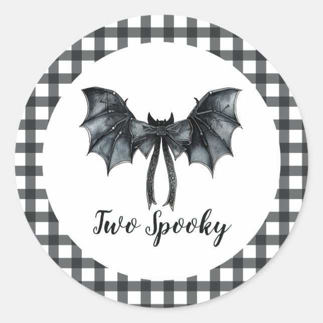 Pegatina Redonda Halloween Bat Bow Two Spooky 2º cumpleaños (Anverso)