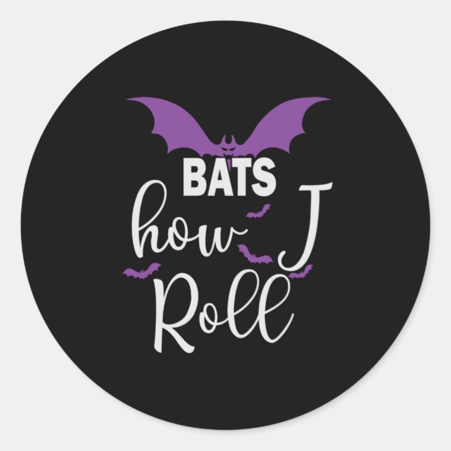 Pegatina Redonda Halloween Bats How I Roll Birthday (Anverso)