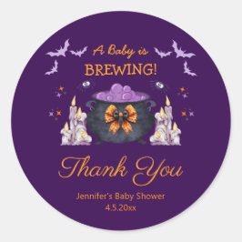 Pegatina Redonda halloween bebé brebaje gracias maleza violeta