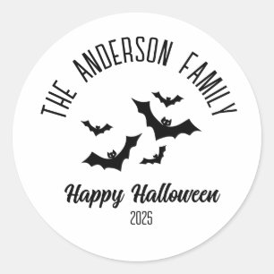 Pegatina Redonda Halloween Black Bats Nombre personalizado año