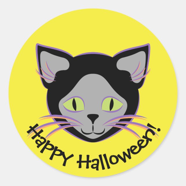 Pegatina Redonda Halloween Black Cat Face (Anverso)