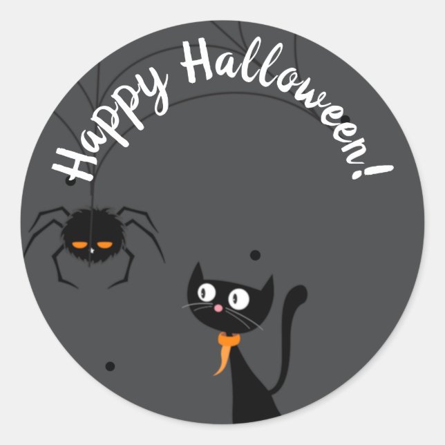 Pegatina Redonda Halloween Black Cat & Spider (Anverso)