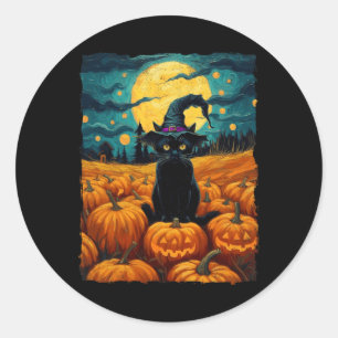 Pegatina Redonda Halloween Black Cat Van Gogh Witch Kawaii Pumpkin