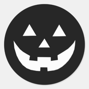 Pegatina Redonda Halloween blanco negro Jack o linterna aterrador