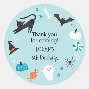 Pegatina Redonda Halloween Blue Birthday Party Favor