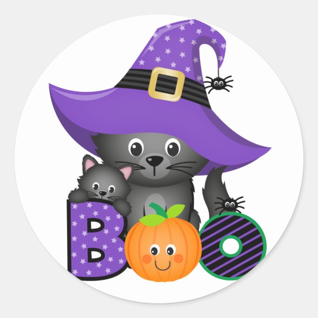 Pegatina Redonda Halloween Boo (Anverso)