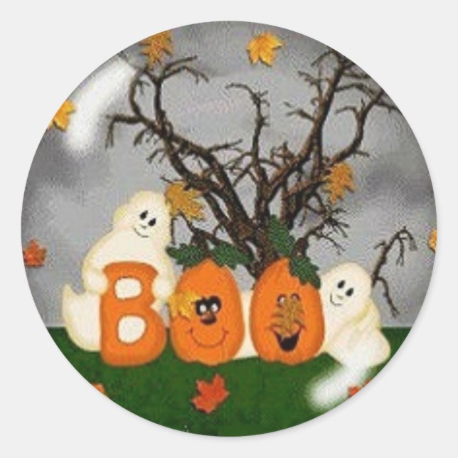Pegatina Redonda Halloween Boo (Anverso)