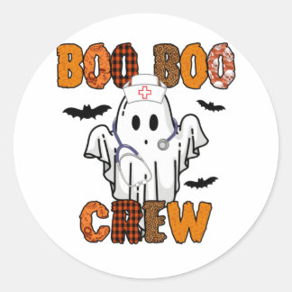 Pegatina Redonda Halloween Boo Boo Crew Enfermera Cumpleaños