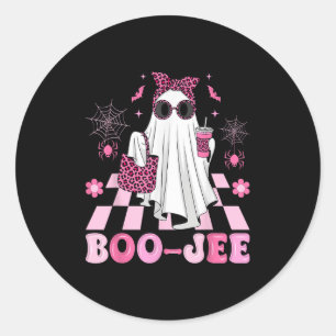 Pegatina Redonda Halloween Boo-jee Boujee Fantasma Coqueta Leopardo