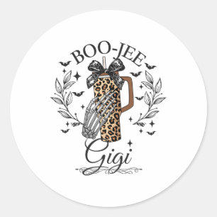 Pegatina Redonda Halloween Boo Jee Gigi Hand Skeleton Funny Spooky