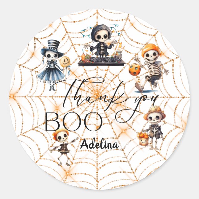 Pegatina Redonda Halloween Boo Spooky Skeletons disfraces Baby Show (Anverso)