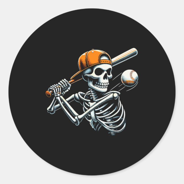Pegatina Redonda Halloween Boys Batting Skeleton Baseball  (Anverso)