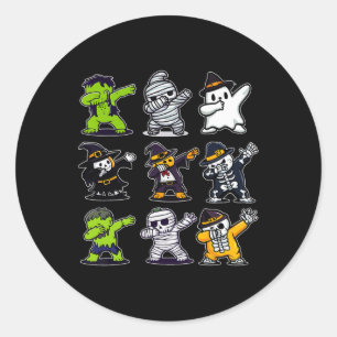 Pegatina Redonda Halloween Boys Skeleton Zombie Scary Pumpkin Mummy