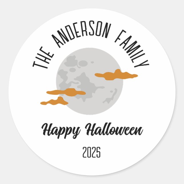 Pegatina Redonda Halloween Brillante Luna Completa Nombre Personali (Anverso)
