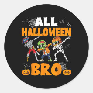 Pegatina Redonda Halloween Bro Dabbing Skeleton Jack O Lantern Boys