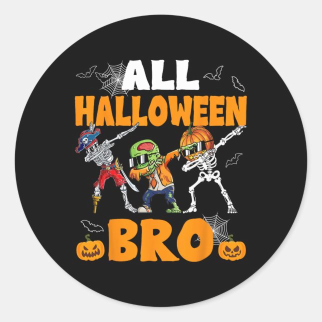 Pegatina Redonda Halloween Bro Dabbing Skeleton Jack O Lantern Boys (Anverso)