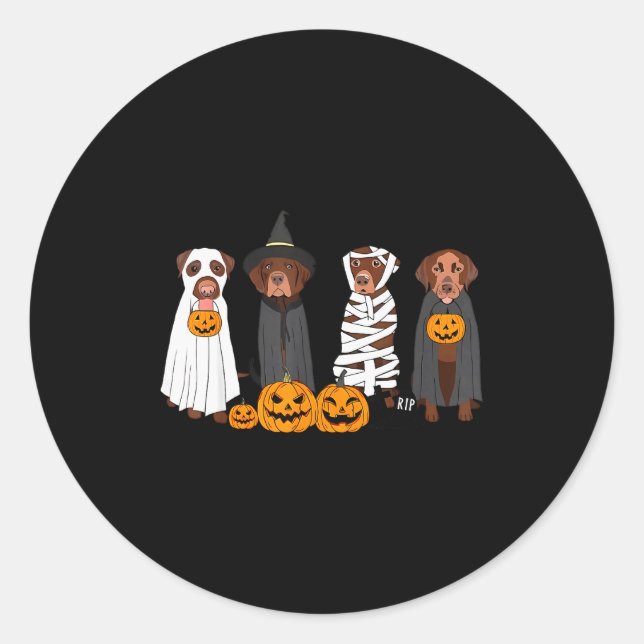 Pegatina Redonda Halloween Brown Labrador Ghost Soky Chocolate Lab  (Anverso)